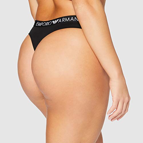 Emporio Armani Underwear Iconic Cotton Ropa Interior Tanga Bi-Pack, Mujer, Blanco/Negro, S