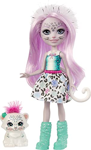 Enchantimals-Sybill Snow Leopard y Flake Muñeca con Mascota, multicolor (Mattel GJX42)