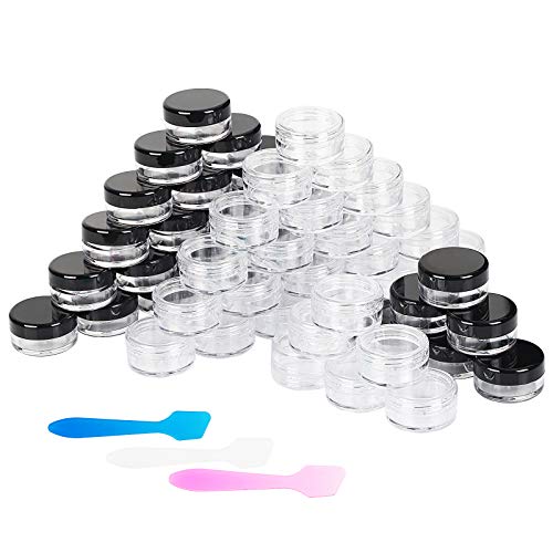 Envases para Cosmetica AirSMall（57PCS） 5ML Contenedor Cosmético Vacío 54pcs Tarros de Plástico con Tapa,3 Mini Espátula para Cremas/Muestras/Polvo/Purpurina/Seco/Invierno/Bálsamo Labial Crema/Loción