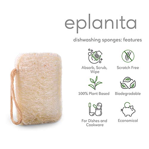 eplanita Esponjas Naturales Para Lavar Platos (Paquete de 6), Estropajos Cocina, Eco Scrubber, Planta de Lufa Natural, Biodegradable y Cero Residuos