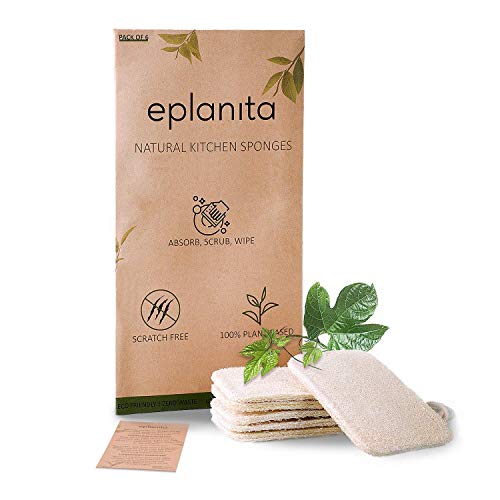 eplanita Esponjas Naturales Para Lavar Platos (Paquete de 6), Estropajos Cocina, Eco Scrubber, Planta de Lufa Natural, Biodegradable y Cero Residuos