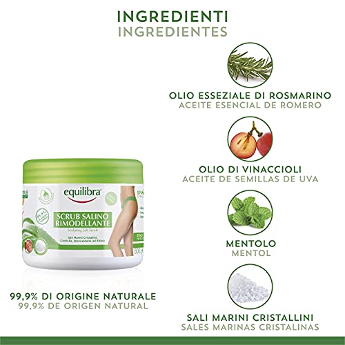 Equilibra Cuidado Corporal, Exfoliante Corporal a Base de Aloe Vera, Suaviza y Nutre la Piel, Mezcla de Sales Marinas con Efecto Antiretención de Agua, Aceites Naturales y Extractos Vegetales, 600 g