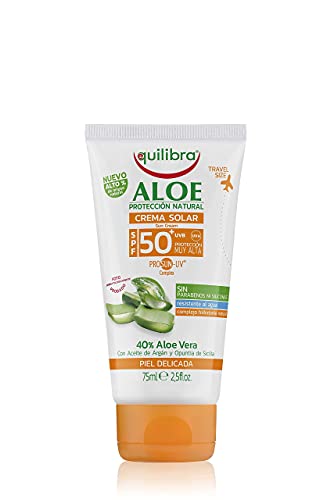 Equilibra Protector Solar, Crema Solar Aloe PROSUN-UV Spf 50+ con Aloe Vera, Aceite de Zanahoria y Vitamina E, Pieles Delicadas, Contra el Eritema y el Fotoenvejecimiento, Resistente al Agua, 75 ml