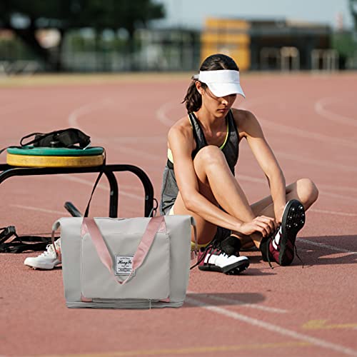 Ergocar Plegable Bolsas Gimnasio de Viaje, Expandible Bolsa Deporte Fin de Semana Travel Duffle Bag, Hidrófugo Bolsa de Lavar de Gym, Vacaciones , Sport Mujer & Hombre, Rosa+Gris