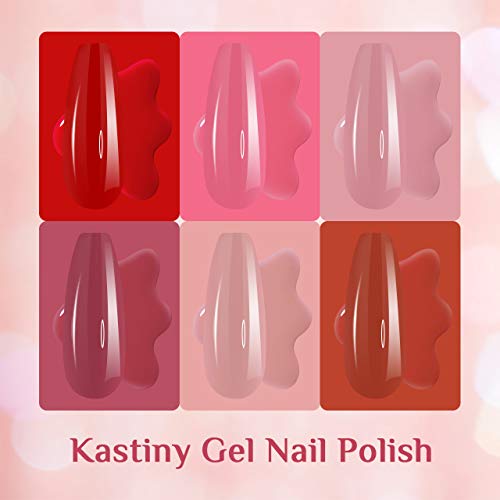 Esmaltes Semipermanentes, Kastiny 9PCS Primavera roja rosa Colección Pintauñas Semipermanente con Base, Capa Superior Brillante y Mate, Uñas Gel UV LED para Navidad y Año Nuevo