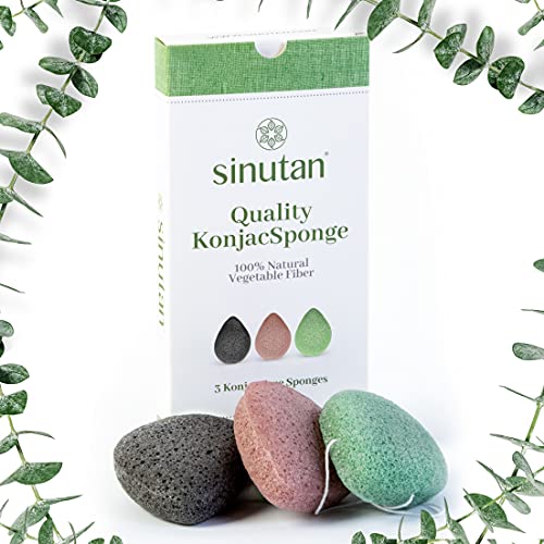 Esponja Facial Konjac | 100% Natural (Juego de 3) Carbón de bambú / Té Verde / Rojo Puro | Exfoliación y Limpieza Profunda de Poros | Esponjas Ecológicas para Pieles Normales Grasas y Sensibles