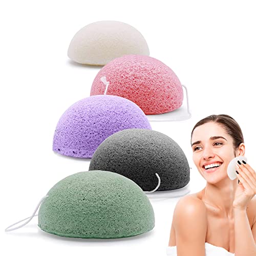 Esponja Konjac,Forreen 5 Piezas Esponja Facial Konjac Esponjas Faciales Hemisférica Esponja Exfoliante Facial Cuidado de Piel Facial para Todo Tipo de Piel