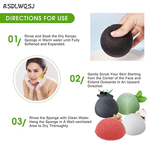 Esponja RSDLWQSJ Facial (4 Piezas), Sponge Set para Limpieza y Exfoliación Profunda de Poros, Naturales Carbón de Bambú/Té Verde/Esponja Rosado/Esponja Blanca, Esponjas Faciales para Todo Tipo de Piel