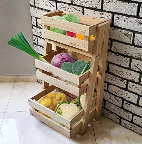 Estantería de madera para frutas con cajas desmontables bandeja de madera compartimentos apilables para frutas y verduras caja de patatas sistema de organización de madera