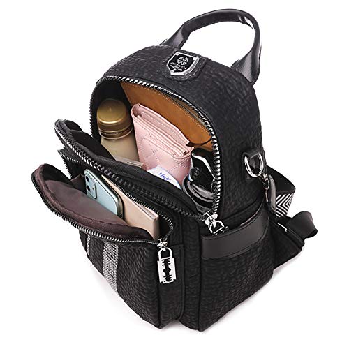 Estwell Mochila Mujer Moda Casual Mochila Pequeña Impermeable Cuero PU Bolso Bandolera Daypack Multifuncional Bolso Mochila para Escuela Viaje Trabajo, Negro