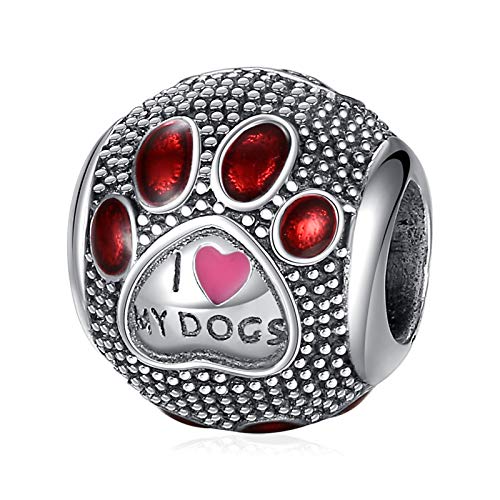 EUDORA S925 Abalorio de Plata de Ley con Pata de Perro, Abalorio con Pata de Perro y Gato, Ideal Para Collares de Pulsera, Regalos Especiales para Mujeres y Niñas