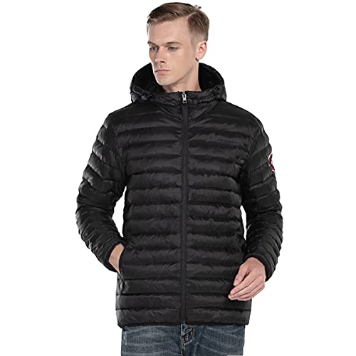 Extreme Pop Chaqueta para Hombre De Pura Pluma Blanca de Ganso con Capucha (L, Negro1)