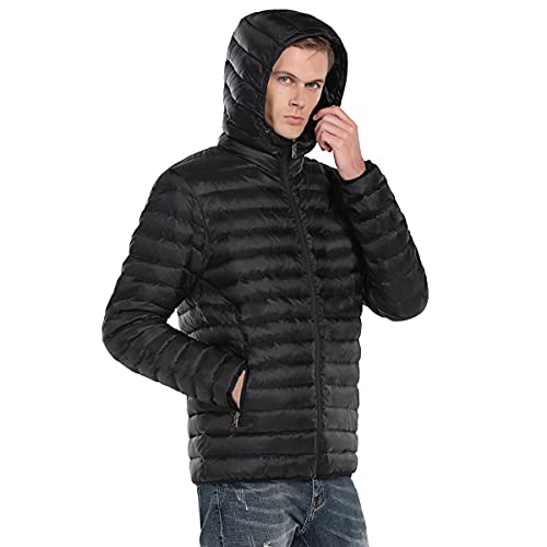 Extreme Pop Chaqueta para Hombre De Pura Pluma Blanca de Ganso con Capucha (L, Negro1)