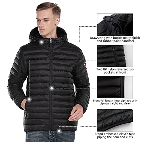 Extreme Pop Chaqueta para Hombre De Pura Pluma Blanca de Ganso con Capucha (L, Negro1)