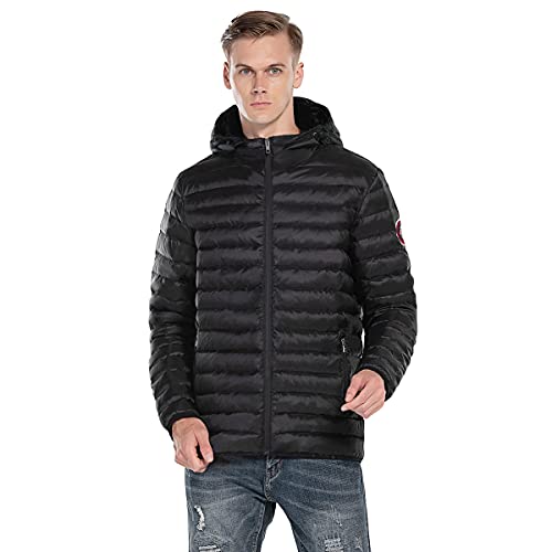 Extreme Pop Chaqueta para Hombre De Pura Pluma Blanca de Ganso con Capucha (L, Negro1)