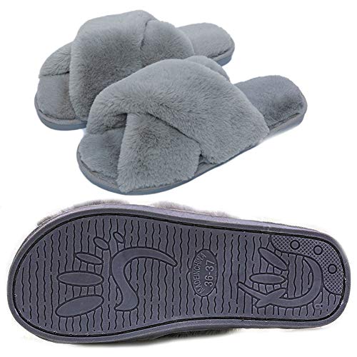 Fadezar Zapatillas Casa Mujer Invierno Antideslizantes Cálido Mullido Pantuflas Flip Flop Mujer Gris EU 35/36 (Tamaño de la Etiqueta 36-37)