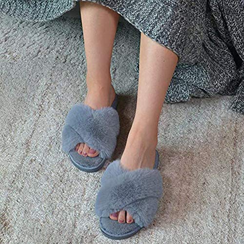 Fadezar Zapatillas Casa Mujer Invierno Antideslizantes Cálido Mullido Pantuflas Flip Flop Mujer Gris EU 35/36 (Tamaño de la Etiqueta 36-37)