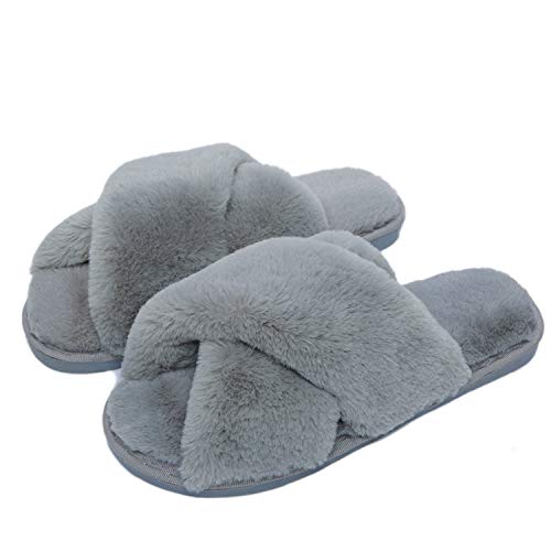 Fadezar Zapatillas Casa Mujer Invierno Antideslizantes Cálido Mullido Pantuflas Flip Flop Mujer Gris EU 35/36 (Tamaño de la Etiqueta 36-37)