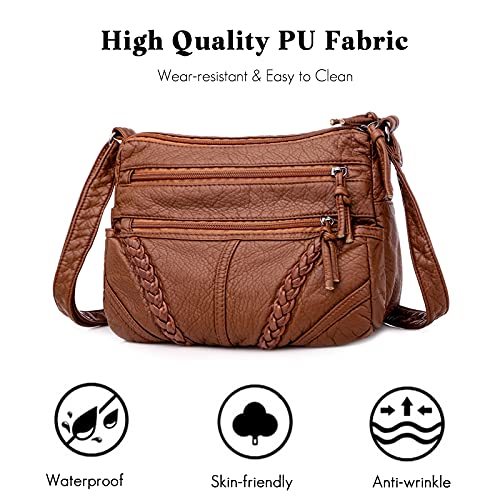 FANDARE Moda Bolso Bandolera Mujer Bolso Movil Mujer Bolso de Hombro Bolso de Mano de Mujer Cruzado de Cuero PU Bolso de Mensajero Bolso Movil Crossbody Bag marrón