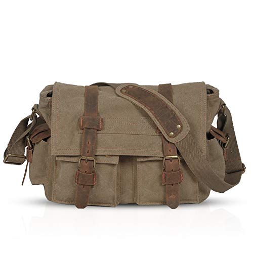 FANDARE Nuevo Bolso de Bandolera Lona Bolsa Mensajero Bolso de Hombro Bolsos Cruzados para 14 Pulgadas Laptop Maletín Hombre Mujer Crossbody Bag para Conmutar Trabajo Viaje Profesor Light Marrón