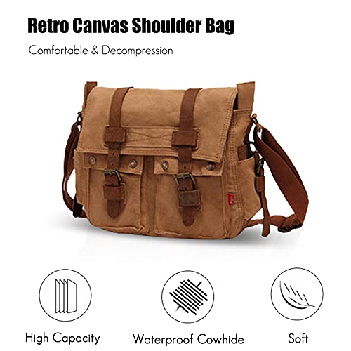 FANDARE Nuevo Bolso de Bandolera Lona Bolsa Mensajero Bolso de Hombro Bolsos Cruzados para 14 Pulgadas Laptop Maletín Hombre Mujer Crossbody Bag para Conmutar Trabajo Viaje Profesor Light Marrón