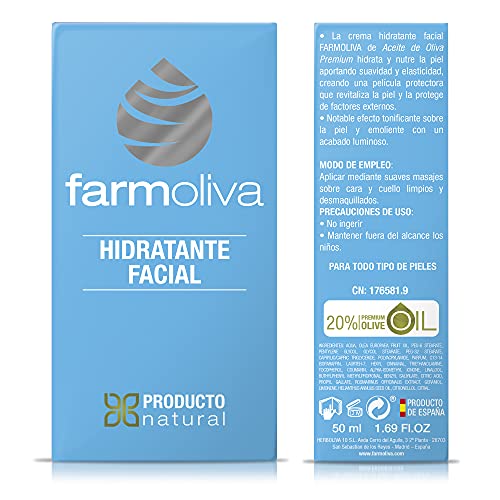 Farmoliva Belleza - Crema Hidratante Facial 50 ml - Hidratación Profunda - Elaborada con Aceite de Oliva Premium, Antioxidantes y Vitaminas A, D, E y K - Cosmética Natural - Fabricada en España