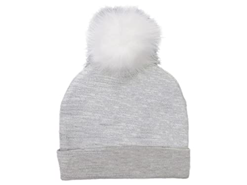 Fashion UK Gorro de gato con pompón, efecto pelo. Modelo Good Vibes. Color gris blanco. Acrílico. Talla única para mujer y niñas.