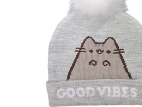 Fashion UK Gorro de gato con pompón, efecto pelo. Modelo Good Vibes. Color gris blanco. Acrílico. Talla única para mujer y niñas.