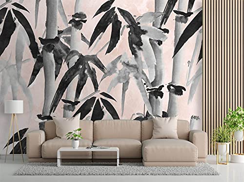 Feeby Papel Pintado Exótico Bambú Acuarela 368x254 cm blanco y negro Fotomurales Decoración De Pared Moderna Fotográfico Baño Cocina Dormitorio Oficina Plantas Tropicales Abstracto