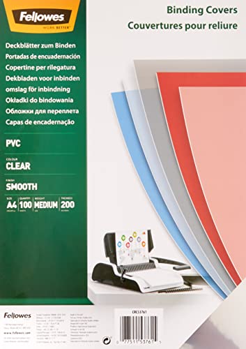 Fellowes Portadas para encuadernar de PVC transparente, formato A4, 200 micras, pack de 100