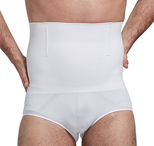 FEOYA - Slip Calzoncillos Reductor de Hombre Transpirable Faja de Citura Alta Moldeadora Adelgazante Cinturón Elastico Reductor Abdominal - Blanco - Talla ES XL