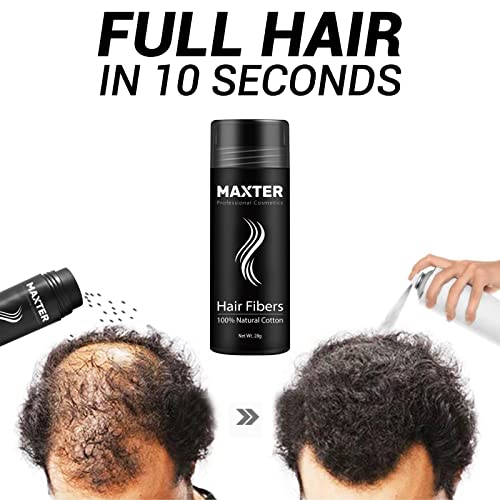 Fibras Capilares Maxter - Disimula la Falta de Pelo al Instante, Microfibras de Algodón en Polvo 100% Natural para Hombre y Mujer (Negro 28g)