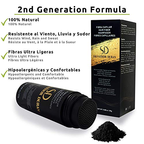 Fibras Capilares Salvathor Duran 25 gramos - Keratin Fibers - Disimula Alopecia - Cubre Caída del Cabello - Retoca y Crea Volumen del Pelo de Hombres y Mujeres - Hair Fiber (Castaño Medio)