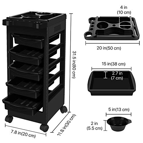 Flexzion Salón de belleza carro de la compra del organizador del almacenaje Carro utilitario W/Bandeja de servicio a instrumentos, Cajón, balanceo de ruedas - Equipo de maquillaje Estación de fuent