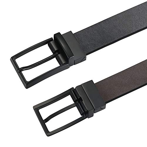 flintronic ® Cinturón Cuero Hombre, 125cm Cinturón con Reversible Correa de Hebilla de Pin Para Jeans, Trajes, Ropa Informal y Formal, Negro y Marrón(con llavero y caja de regalo)