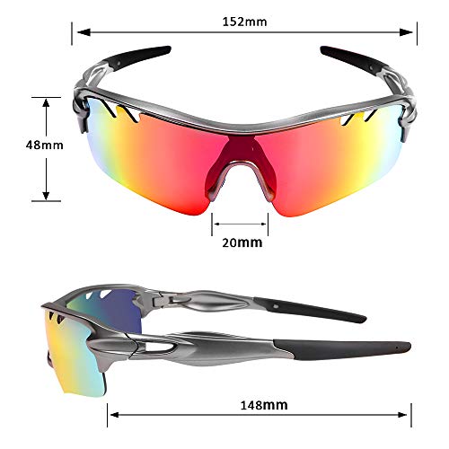 flintronic Gafas de Sol Polarizadas, Gafas de Ciclismo con 5 Lentes Intercambiables UV400 Bicicleta Montaña, Gafas de Sol Deportivas,100% De Protección UV, Con Caja de Embalaje + Bufanda, Gris Premium