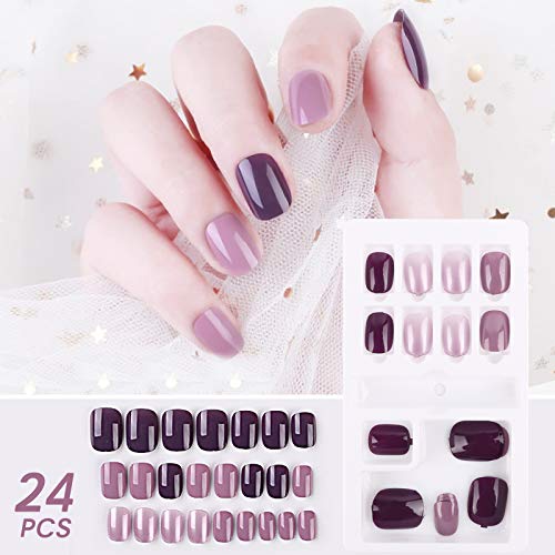 FLOFIA 72pcs Uñas Postizas Colores 12 Tamaños Gradiente, Puntas Uñas Falsas Cuadradas Acrílicas, Kit Limas de Uñas Palo de Naranja Accesorios y Preparación de Uñas , 3 Cajas