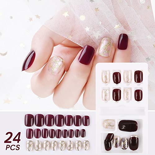 FLOFIA 72pcs Uñas Postizas Colores 12 Tamaños Gradiente, Puntas Uñas Falsas Cuadradas Acrílicas, Kit Limas de Uñas Palo de Naranja Accesorios y Preparación de Uñas , 3 Cajas