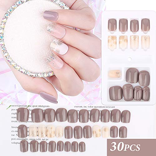 FLOFIA 90pcs Uñas Postizas Colores con Pegamento 12 Tamaños Cubierta Completa Puntas Uñas Falsas Cuadradas Acrílicas Kit Limas de Uñas Palo de Naranja Accesorios y Preparación de Uñas , 3 Cajas