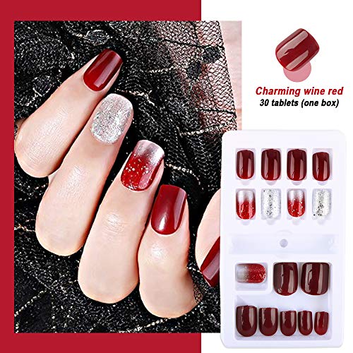 FLOFIA 90pcs Uñas Postizas Colores con Pegamento 12 Tamaños Cubierta Completa Puntas Uñas Falsas Cuadradas Acrílicas Kit Limas de Uñas Palo de Naranja Accesorios y Preparación de Uñas , 3 Cajas