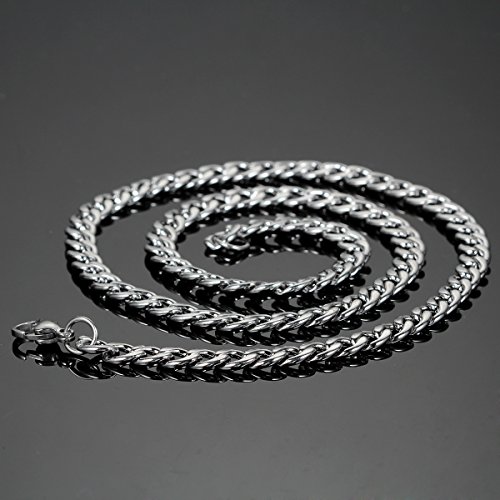 Flongo Collar Cadena Cubana para Hombres Mujeres, Collar Hombre Cadena Cubana Cadena Gruesa 50cm de Largo, Color Plata Acero Inoxidable