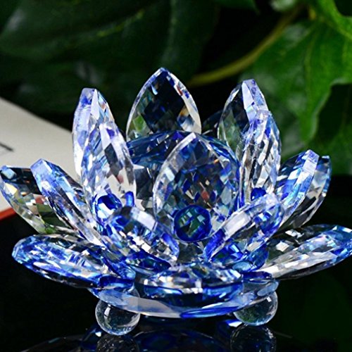 Flor de loto de cristal para decoración de hogar, con colores, para regalo de cumpleaños o boda, Cristal transparente, azul