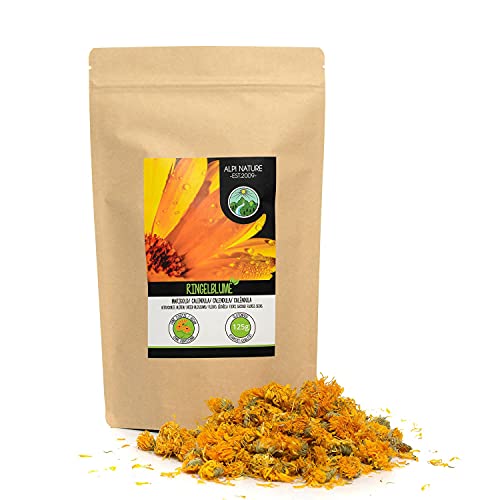 Flores de caléndula (125g), té de caléndula, flores enteras, caléndula de naranja, suavemente seca, 100% pura y natural para la preparación de té, té de hierbas, flores comestibles