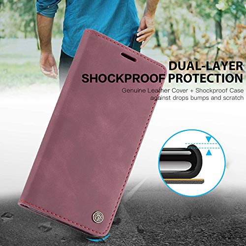 FMPC Compatible Funda para Huawei P Smart 2018, Libro Caso Soporte Plegable, Ranura para Tarjeta, Cubierta Cierre Magnético Protectora de Billetera Cuero PU Flip Folio Carcasa (Vino Tinto)