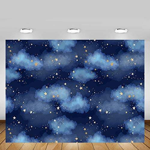 Fondo de estudio de fotos azul oscuro con nubes de cielo azul oscuro para niño cumpleaños príncipe decoraciones de fiesta de estrellas centelleantes de fotos de fondo de