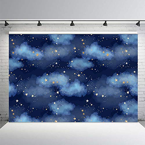 Fondo de estudio de fotos azul oscuro con nubes de cielo azul oscuro para niño cumpleaños príncipe decoraciones de fiesta de estrellas centelleantes de fotos de fondo de