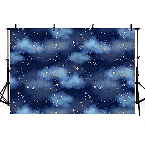 Fondo de estudio de fotos azul oscuro con nubes de cielo azul oscuro para niño cumpleaños príncipe decoraciones de fiesta de estrellas centelleantes de fotos de fondo de