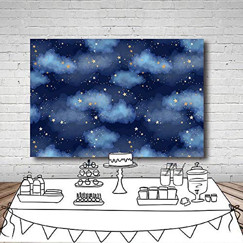 Fondo de estudio de fotos azul oscuro con nubes de cielo azul oscuro para niño cumpleaños príncipe decoraciones de fiesta de estrellas centelleantes de fotos de fondo de