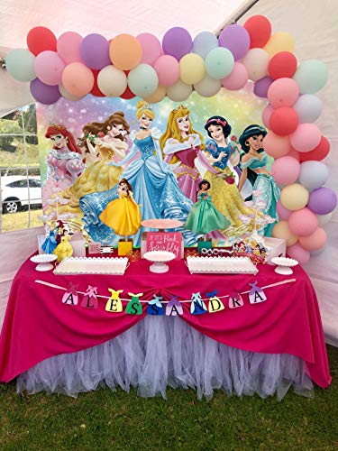 Fondo de fiesta de cumpleaños con temática de princesa de Disney, color rosa para fiesta de primer cumpleaños