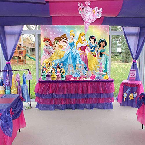 Fondo de fiesta de cumpleaños con temática de princesa de Disney, color rosa para fiesta de primer cumpleaños